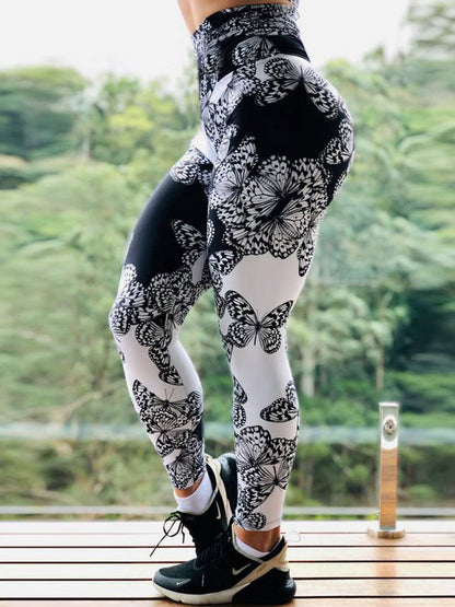 Butterfly Printing Tight Fitting High Waist  Leggings