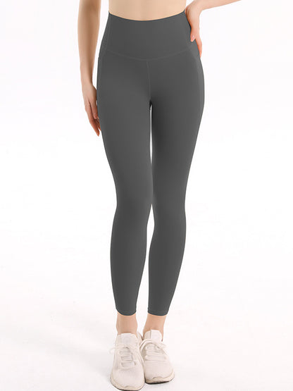 Skinny Leg Wrap High-Waisted Pockets Solid Color Leggings