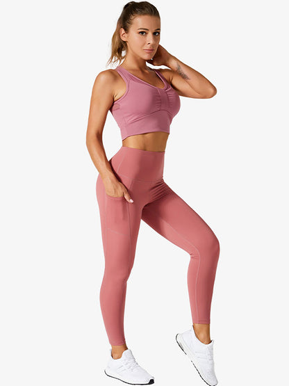 High-Waisted Pockets Wrap Solid Color Leggings