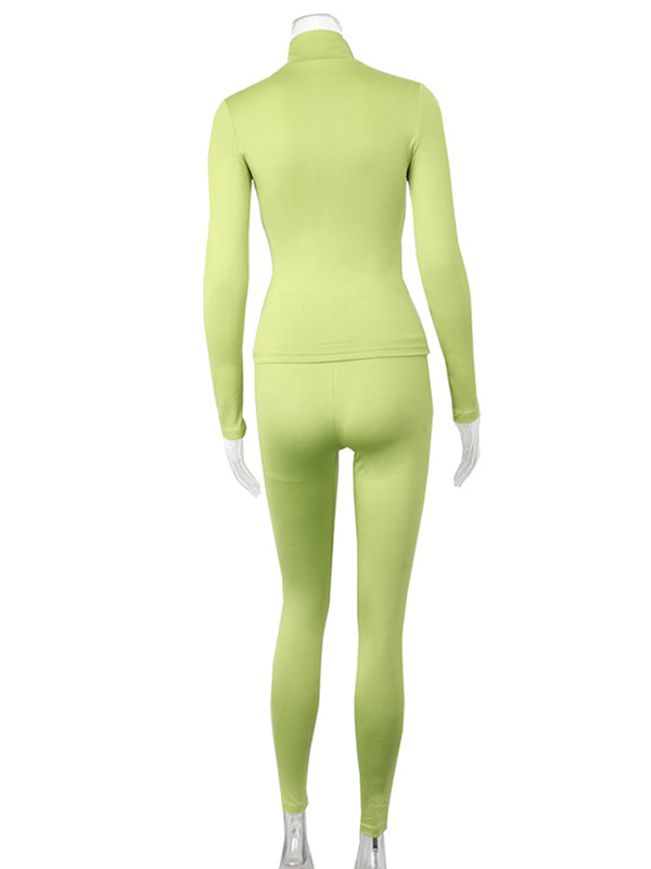 Solid Color Zip Stand Collar Yoga Suits