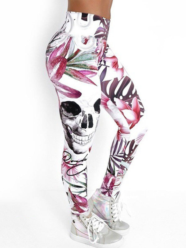 Skull Print Buttock Lifting Tight Fitting Fitness Leggings