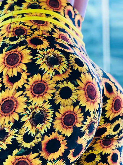 Sunflower Digital Printing High-Waisted Slim Yoga Leggings