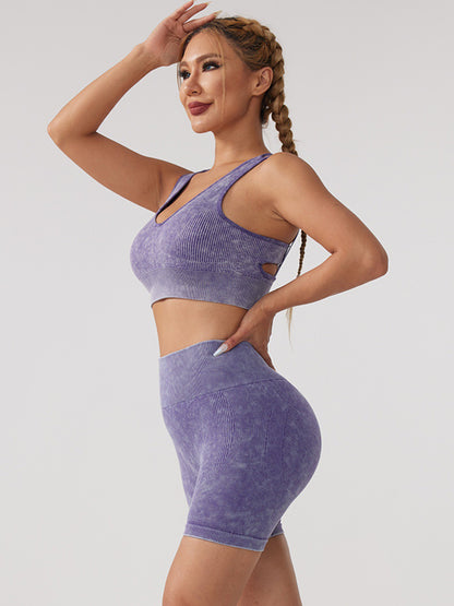 Skinny Solid Color U-Neck Yoga Suits