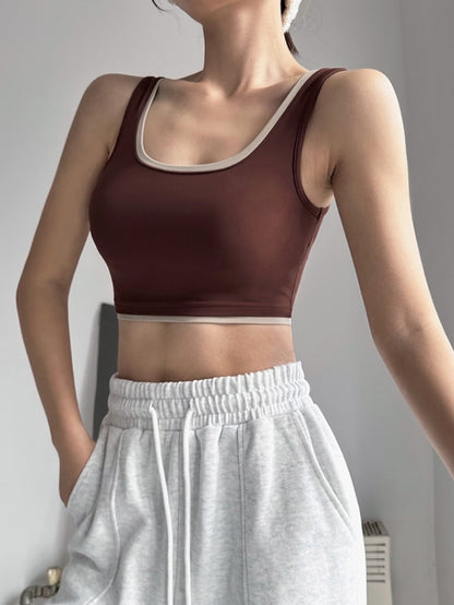 Skinny Wrap Color-Block Spaghetti-Neck Sports Bra