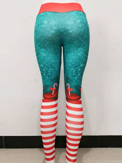 Christmas&Bowknot Print Breathable Wrap Sports Leggings