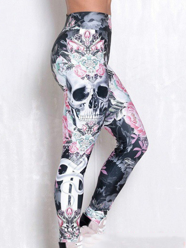 High-Waisted Skull Print Hip Lift Tight Sports Leggings