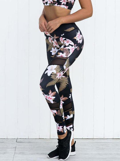 Flower Printed Front Cross Tanks And Leggings Suits