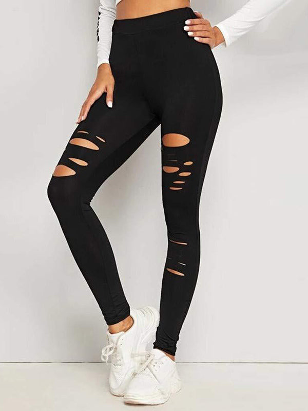 High Waisted Solid Color Hollow Sports Leggings