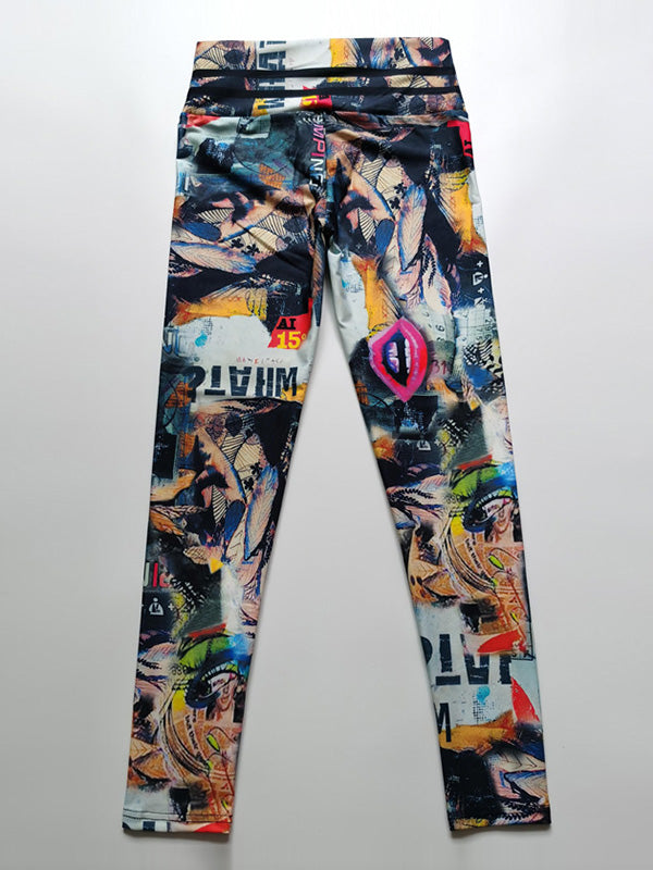 Quick-Drying High-Waisted Magazine Print Slim Yoga Leggings