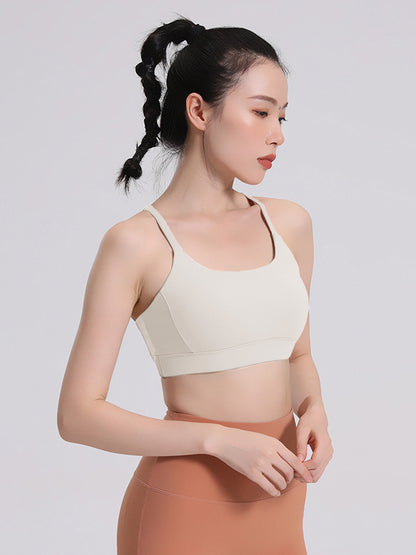 Skinny Wrap Hollow Solid Color V-Back Spaghetti-Neck Sports Bra