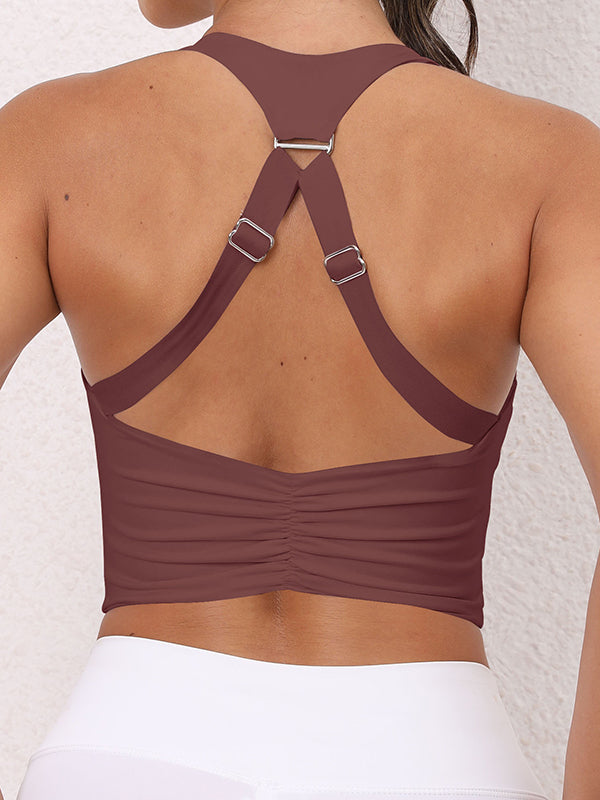 Skinny Sleeveless Hollow Solid Color Sports Bra Spaghetti-Neck Bra