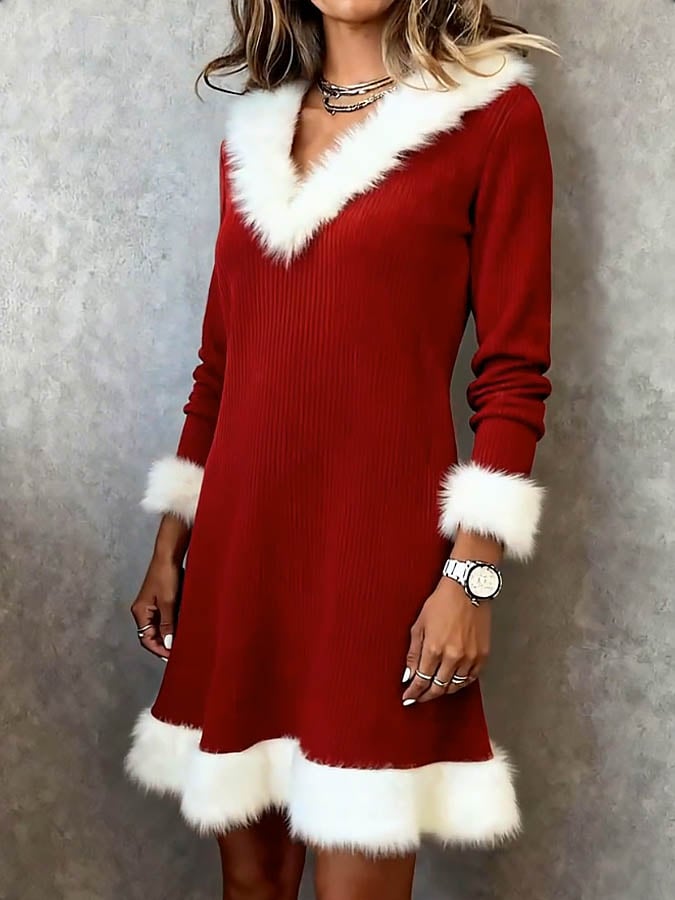 Women'S Casual Christmas Color-Blocked Dress
