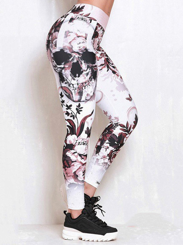 High-Waisted Skull Print Hip Lift Tight Sports Leggings