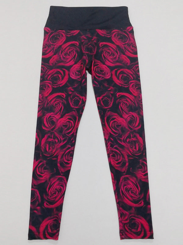 Red Rose Print Yoga Leggings