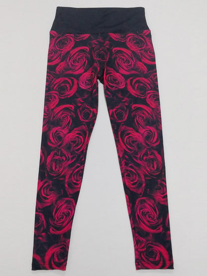 Red Rose Print Yoga Leggings