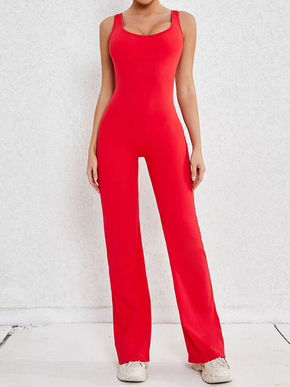 Wrap Hollow Solid Color Spaghetti-Neck Jumpsuits