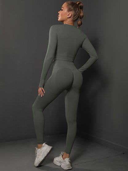 Solid Color Long Sleeve Tee & Leggings Yoga Suits