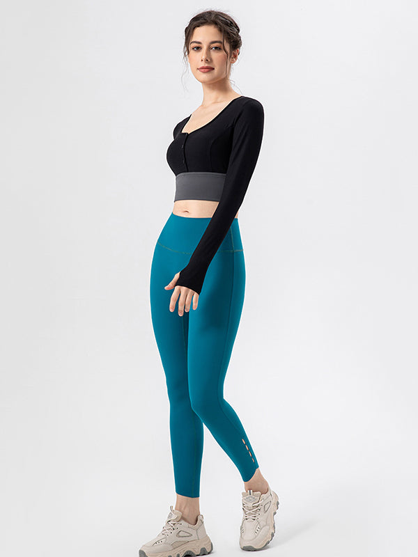 Skinny Leg Wrap Breathable High-Waisted Hollow Solid Color Leggings