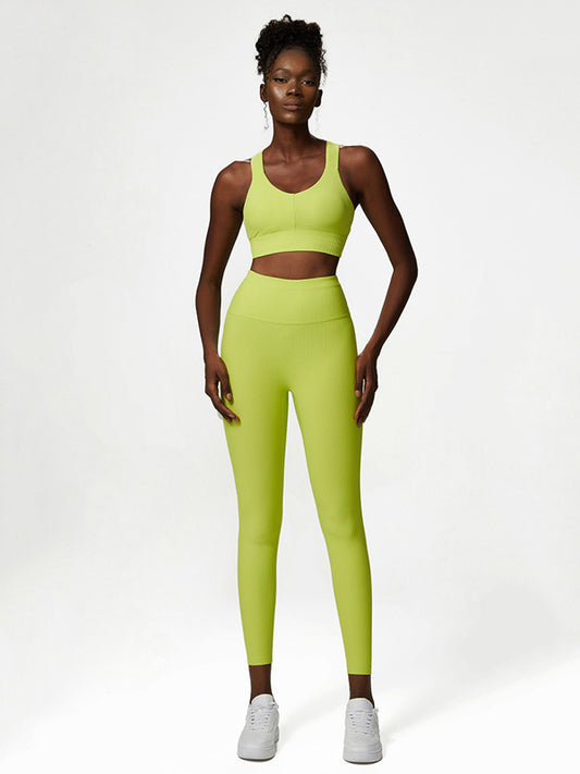 Solid Color Wrap Back Cross Bra&Leggings Suits