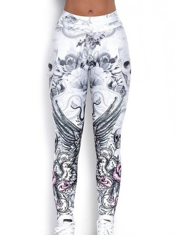 Skull Digital Print Hip Lift High-Waisted Slim Leggings