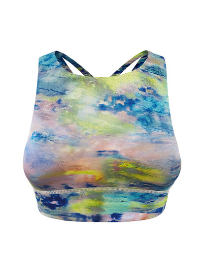 Back Cross Multi-Colored Printed Round-Neck Sports Bra