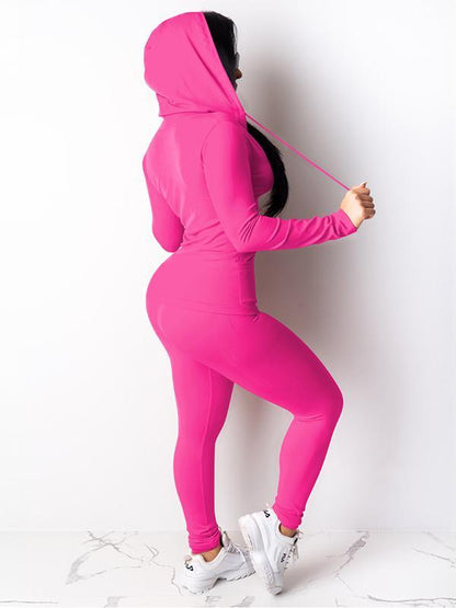 Casual Solid Color Zipper Hooded Sports Suits