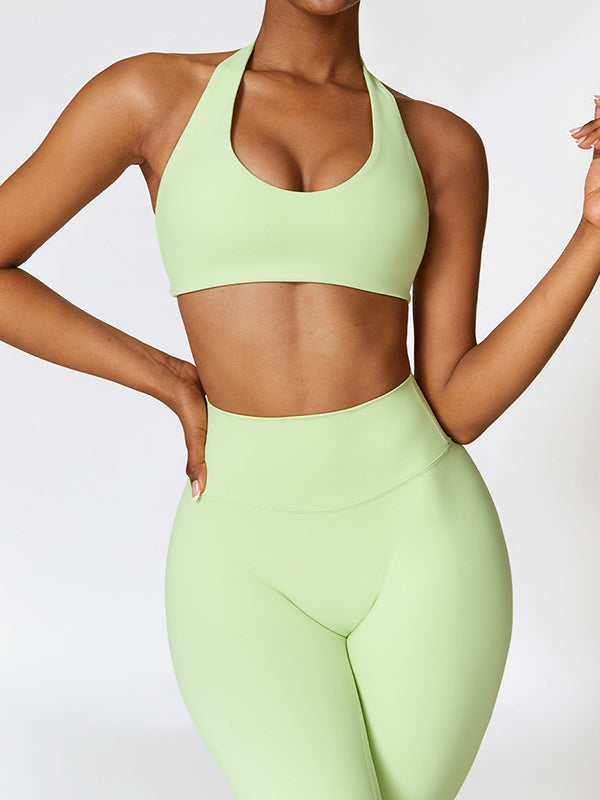 Skinny Wrap Backless Solid Color U-Neck Sports Bra