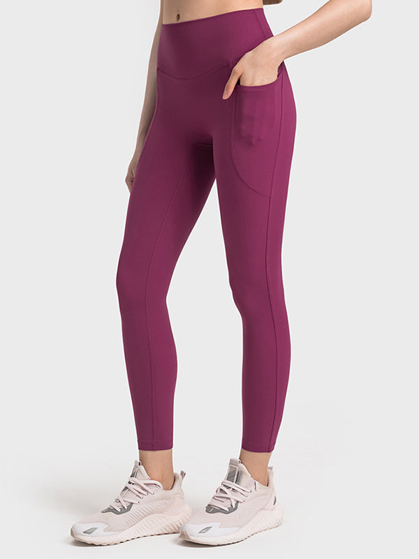 Skinny Leg Wrap Pockets Solid Color Leggings