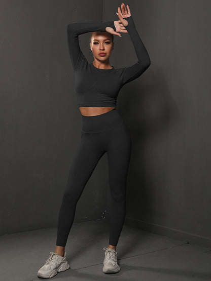 Solid Color Long Sleeve Tee & Leggings Yoga Suits