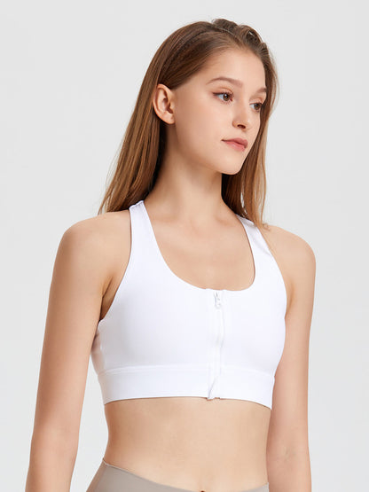 Skinny Wrap Solid Color Zipper Spaghetti-Neck Sports Bra