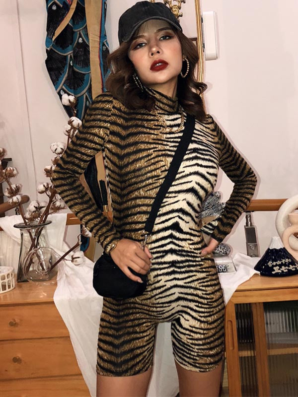 Animal Printed Long Sleeve Sports Rompers