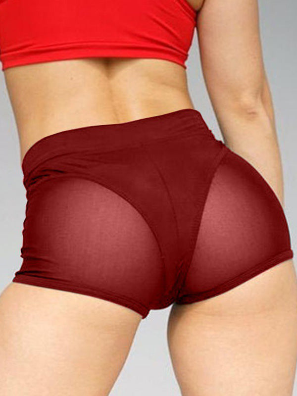 Solid Color Mesh Split-Joint High-Waisted Sports Shorts