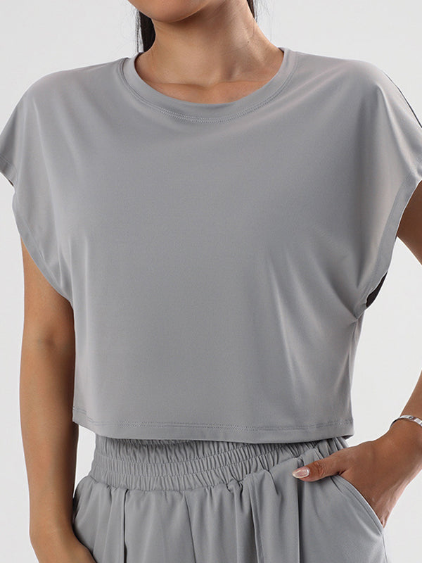 Loose Solid Color Round-Neck Yoga Tops