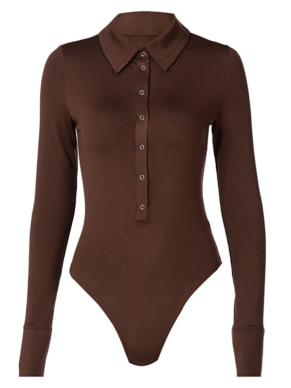 Button Lapel Long Sleeve Bodysuit