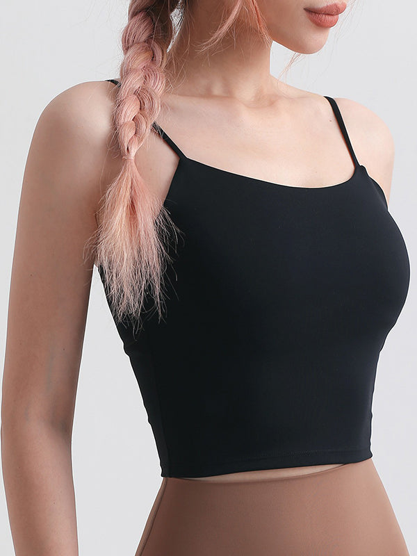 Backless Solid Color Spaghetti-Neck Sports Bra