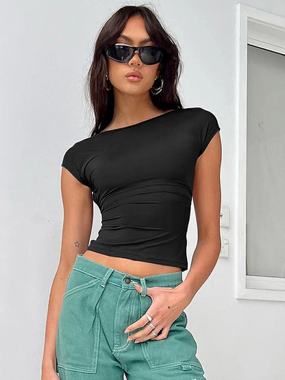 Sleeveless Skinny Backless Solid Color Tank T-Shirts