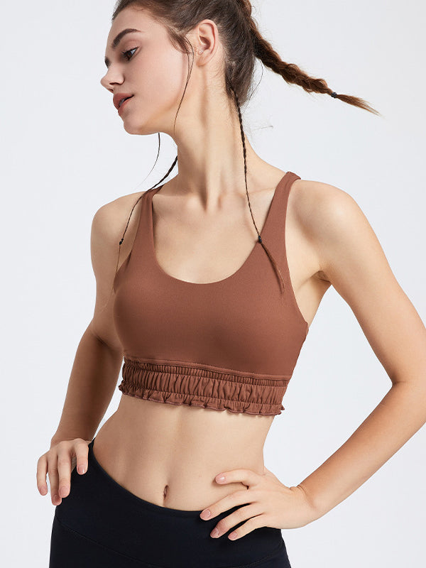 Wrap Falbala Hollow Ruffled Solid Color U-Neck Sports Bra