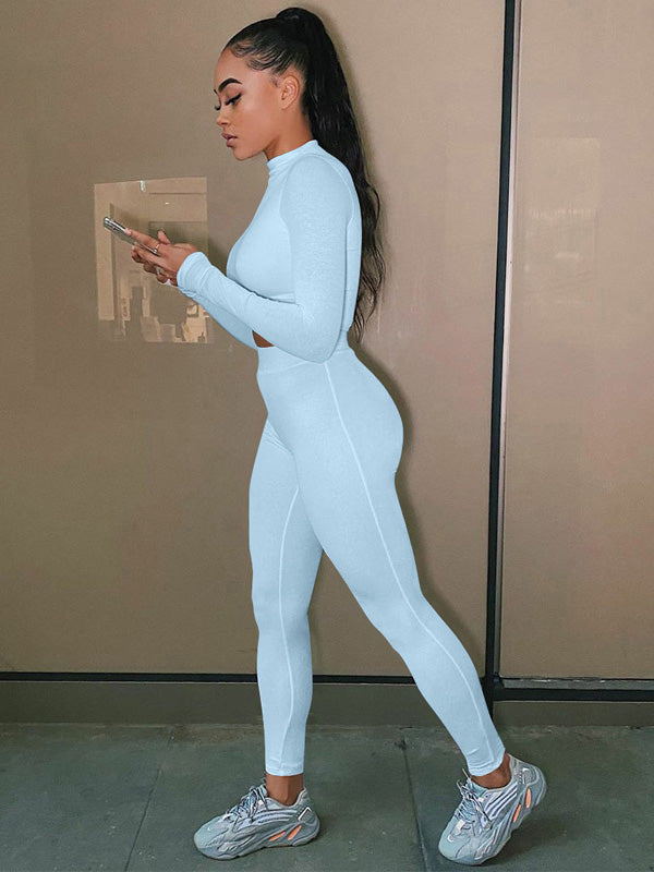 Long Sleeve Slim Solid Color Yoga&Gym Fitness Suit