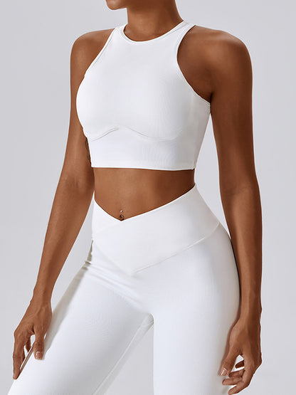 Cropped Skinny Hollow Solid Color Round-Neck Yoga Tops