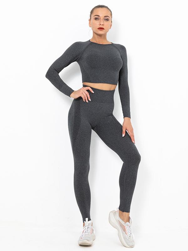 Seamless Solid Long Sleeves Tees&Leggings Yoga Suits