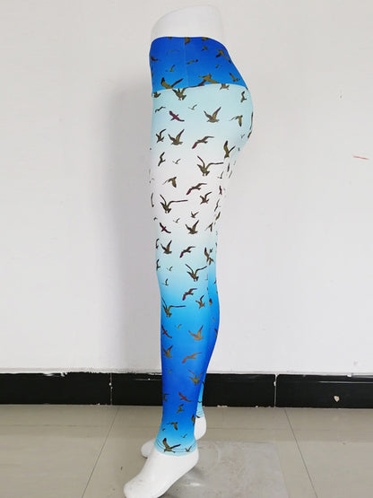 Sea Mew Printed Flexible Sports Leggings