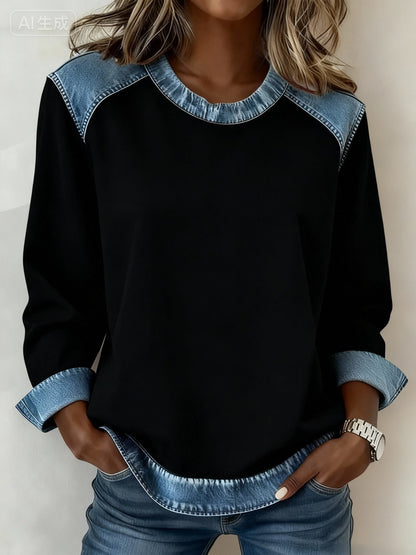 Women'S Casual Patchwork Christmas Brooch Pullover Top (Detachable Brooch)