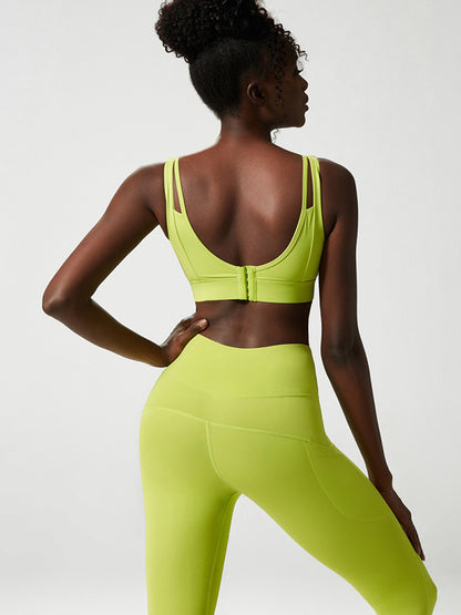 High Waisted Wrap Fluorescent Tees&Bra&Leggings Suits