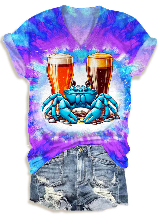 Tie Dye Crab V-neck T-Shirt