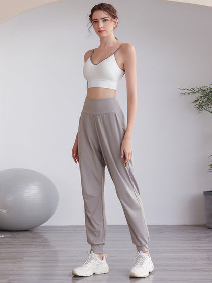 Loose High-Waisted Pockets Solid Color Athletic Pants