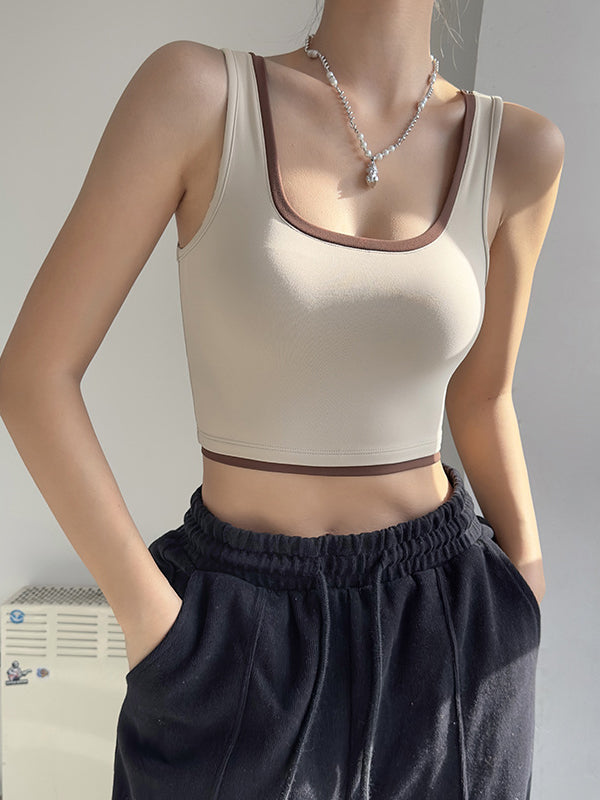 Skinny Wrap Color-Block Spaghetti-Neck Sports Bra