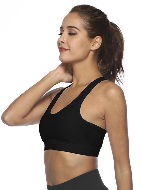 Solid Color Wrap Breathable Back Cutout Sports Bra