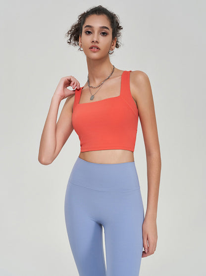 Wrap Hollow Solid Color Spaghetti-Neck Sports Bra