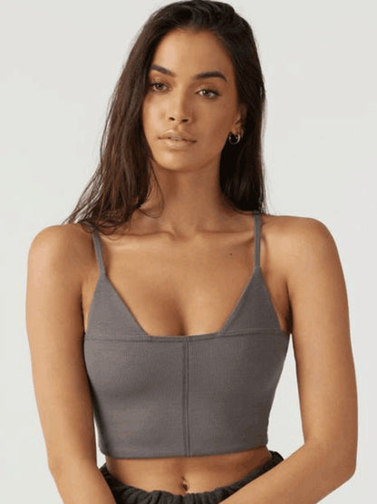 Skinny Wrap Solid Color Spaghetti-Neck Sports Bra