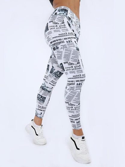 Newspaper Printed Yoga Ninth Leggings